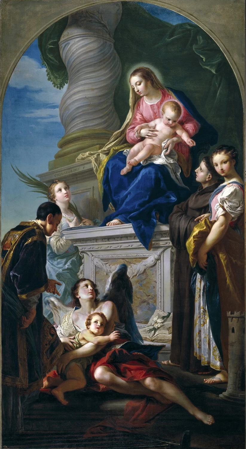 Madonna col Bambino e santi Lorenzo, Lucia, Antonio da Padova e Barbara, con un angelo custode e un bambino - Prado, Madrid